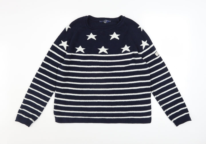 Joules Women's Navy White Star Stripe Pullover Sweatshirt Size 12