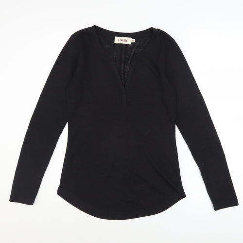 Louche Womens Black Long Sleeve V-Neck Jersey Top Size 8 XS