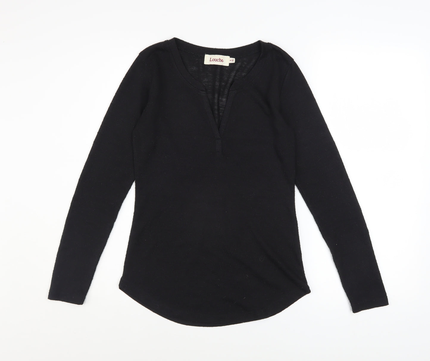 Louche Womens Black Long Sleeve V-Neck Jersey Top Size 8 XS