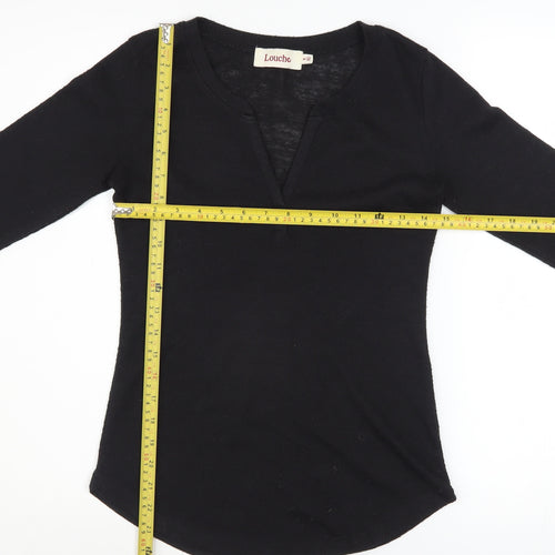 Louche Womens Black Long Sleeve V-Neck Jersey Top Size 8 XS