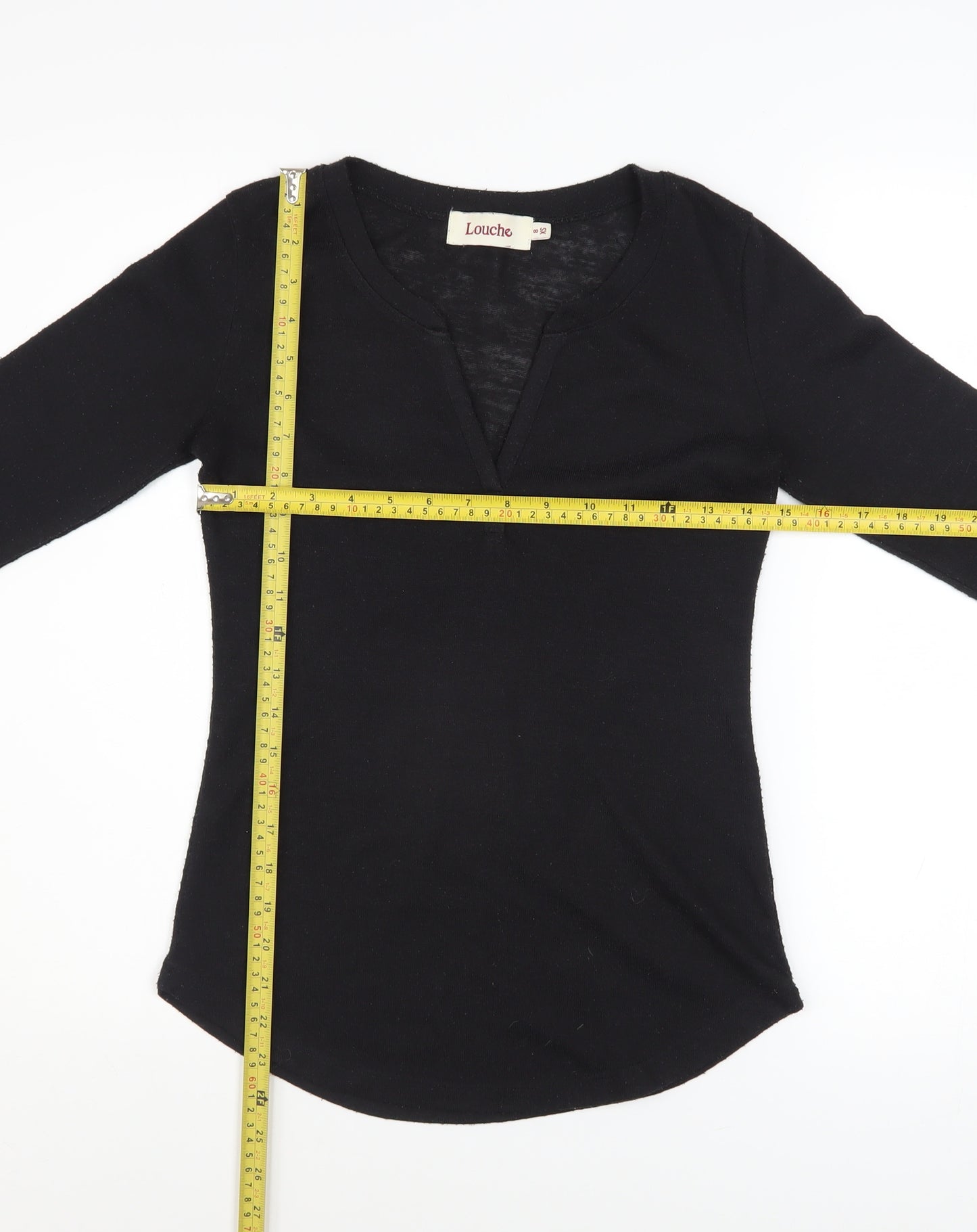 Louche Womens Black Long Sleeve V-Neck Jersey Top Size 8 XS