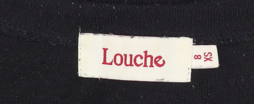 Louche Womens Black Long Sleeve V-Neck Jersey Top Size 8 XS