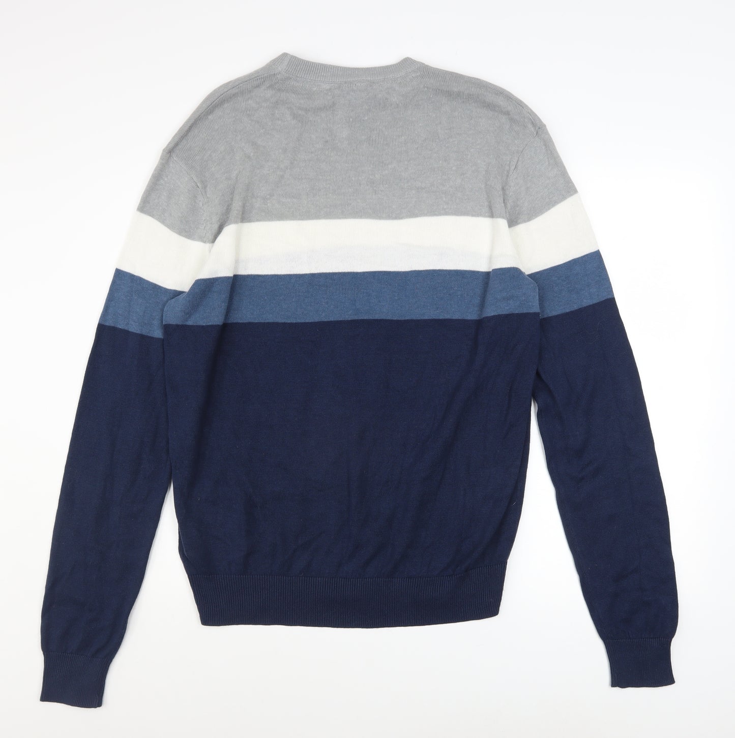 Bench Mens Blue Grey Striped Crew Neck Cotton Acrylic Jumper L