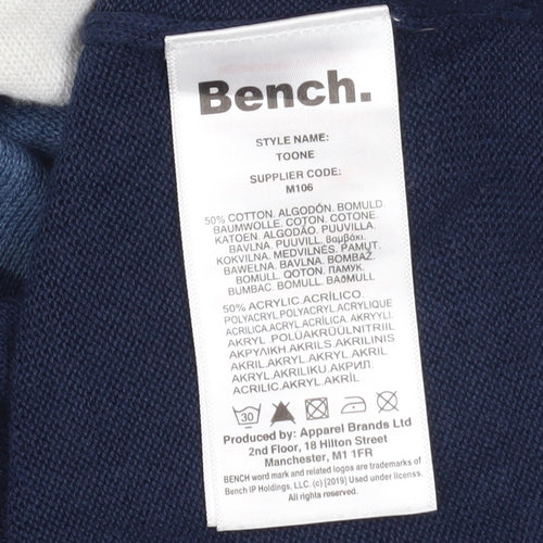 Bench Mens Blue Grey Striped Crew Neck Cotton Acrylic Jumper L