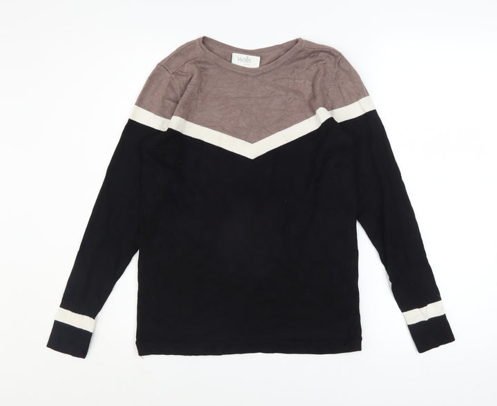 Wallis Petite Women's Black Colourblock Long Sleeve Pullover Jumper Size 10