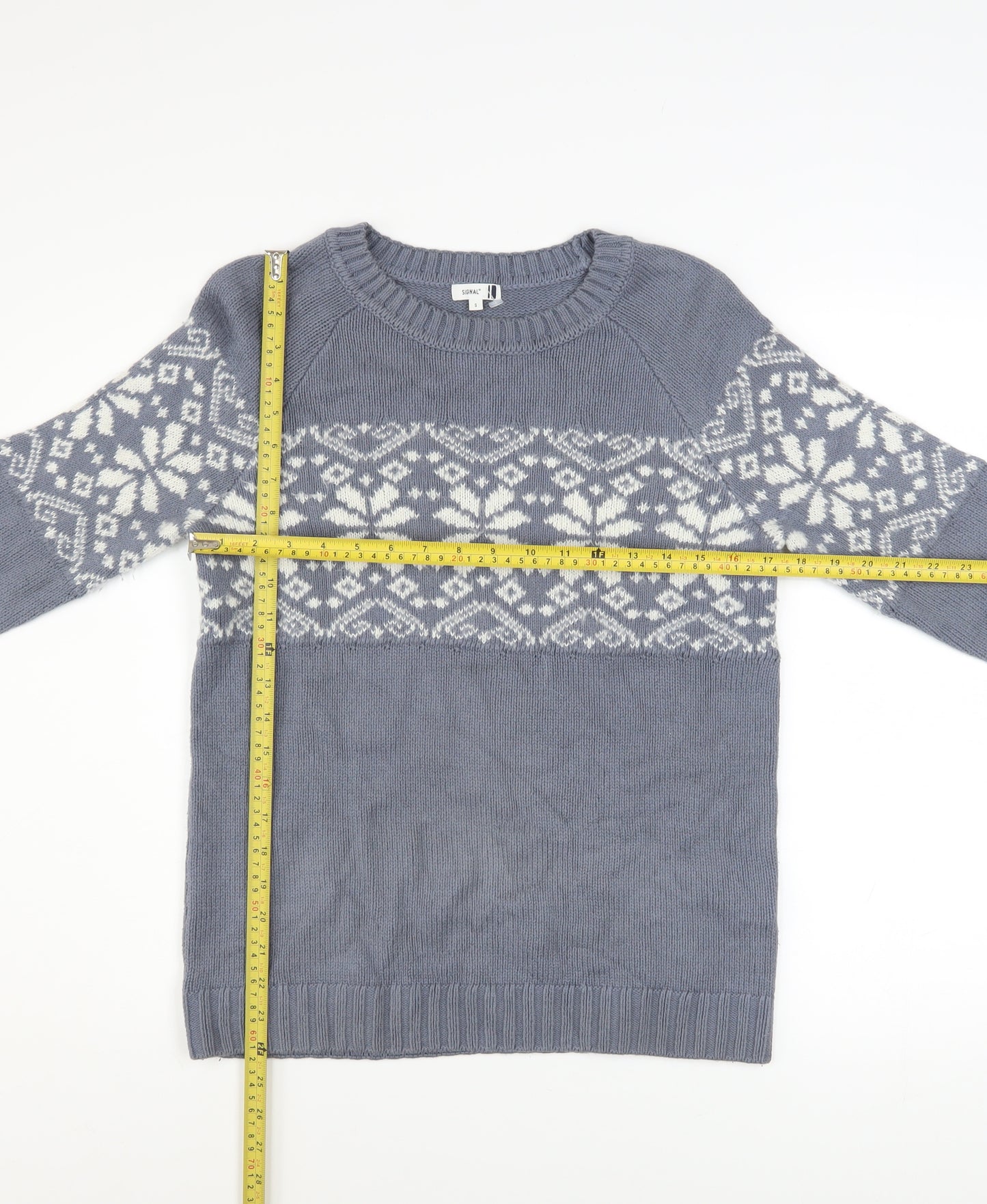 Signal Men's Grey Fair Isle Knit Jumper Size S Winter Pullover