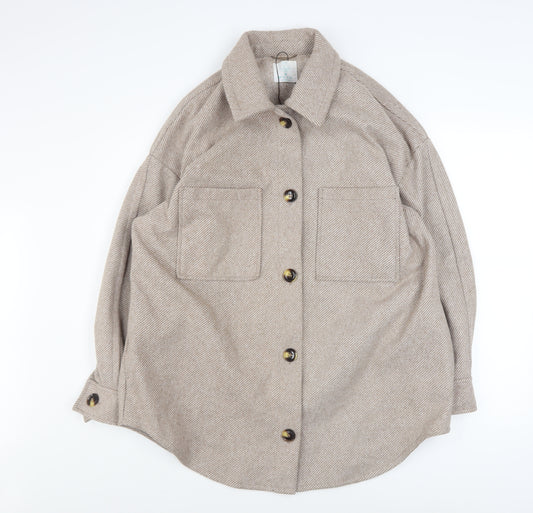 Primark Cares Women Beige Herringbone Mid-Length Jacket Size M