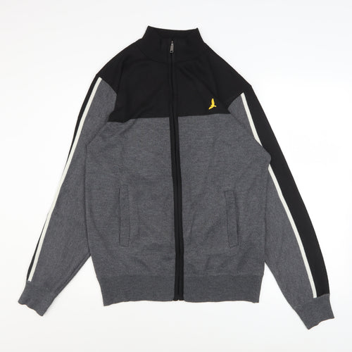 Brave Soul Men's Grey & Black Track Jacket M Full Zip Polyester