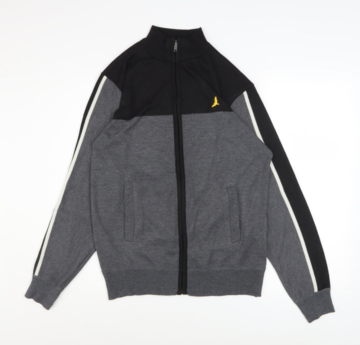 Brave Soul Men's Grey & Black Track Jacket M Full Zip Polyester