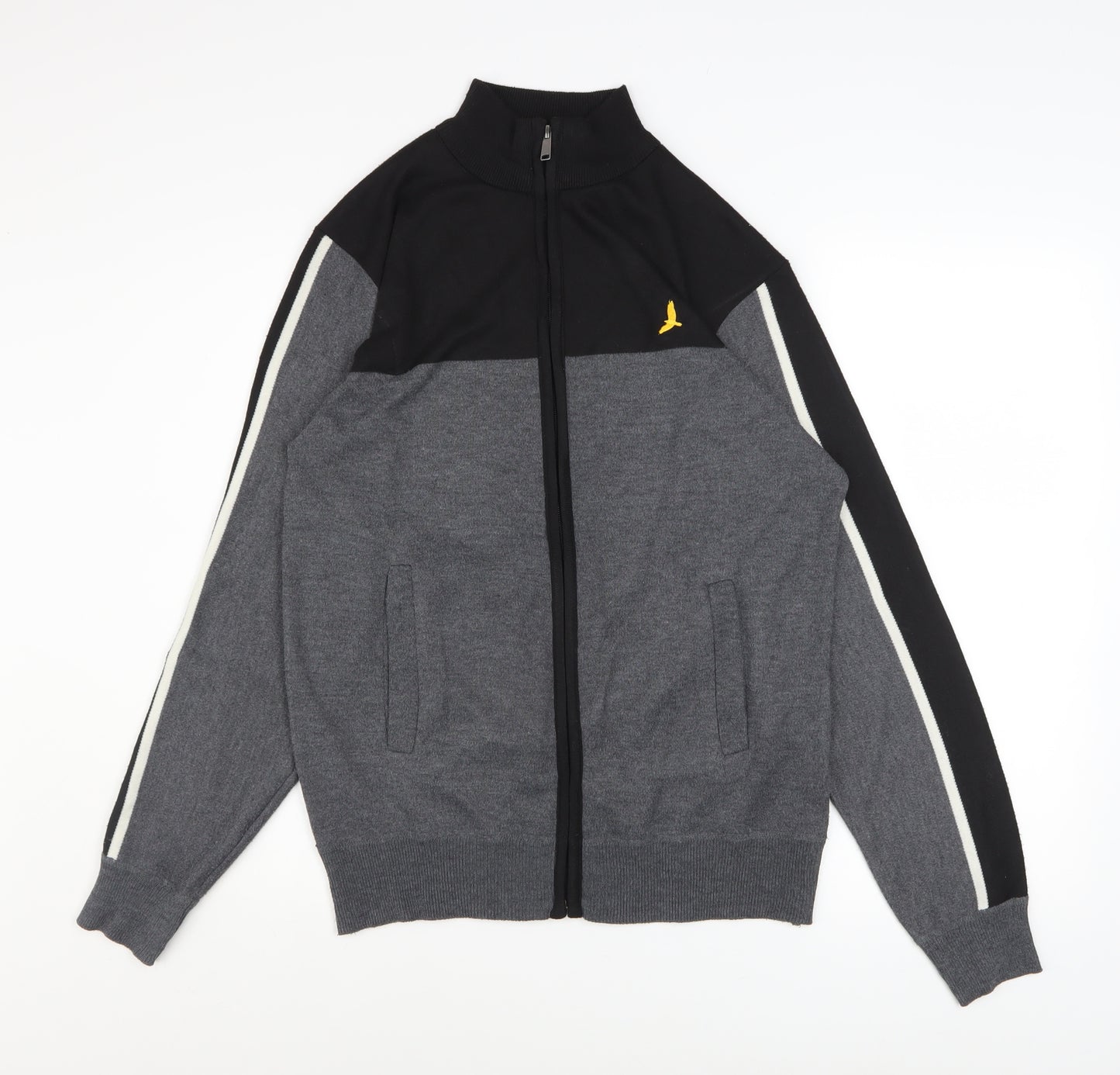Brave Soul Men's Grey & Black Track Jacket M Full Zip Polyester