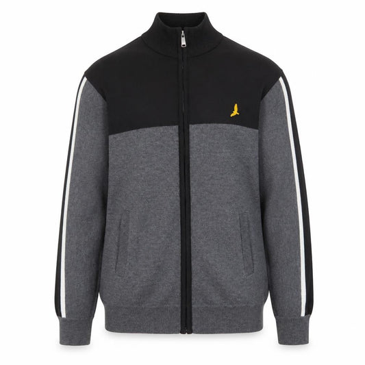 Front view of Brave Soul Men's Grey & Black Track Jacket M Full Zip Polyester