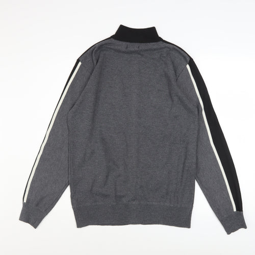 Brave Soul Men's Grey & Black Track Jacket M Full Zip Polyester