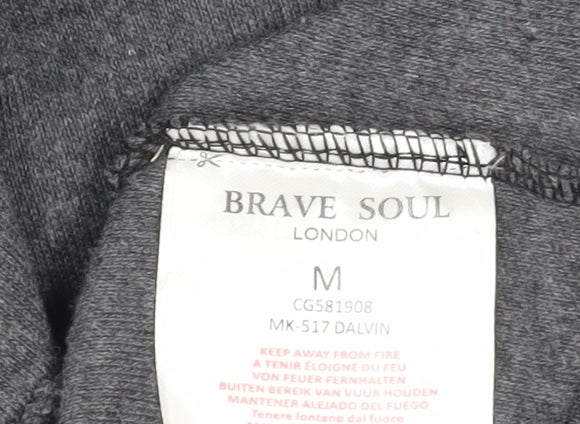 Brave Soul Men's Grey & Black Track Jacket M Full Zip Polyester