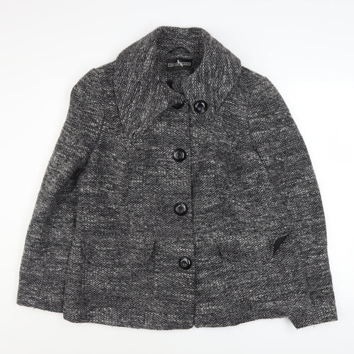 BHS Women’s Grey Wool Blend Button Up Mid-Length Overcoat Size 18