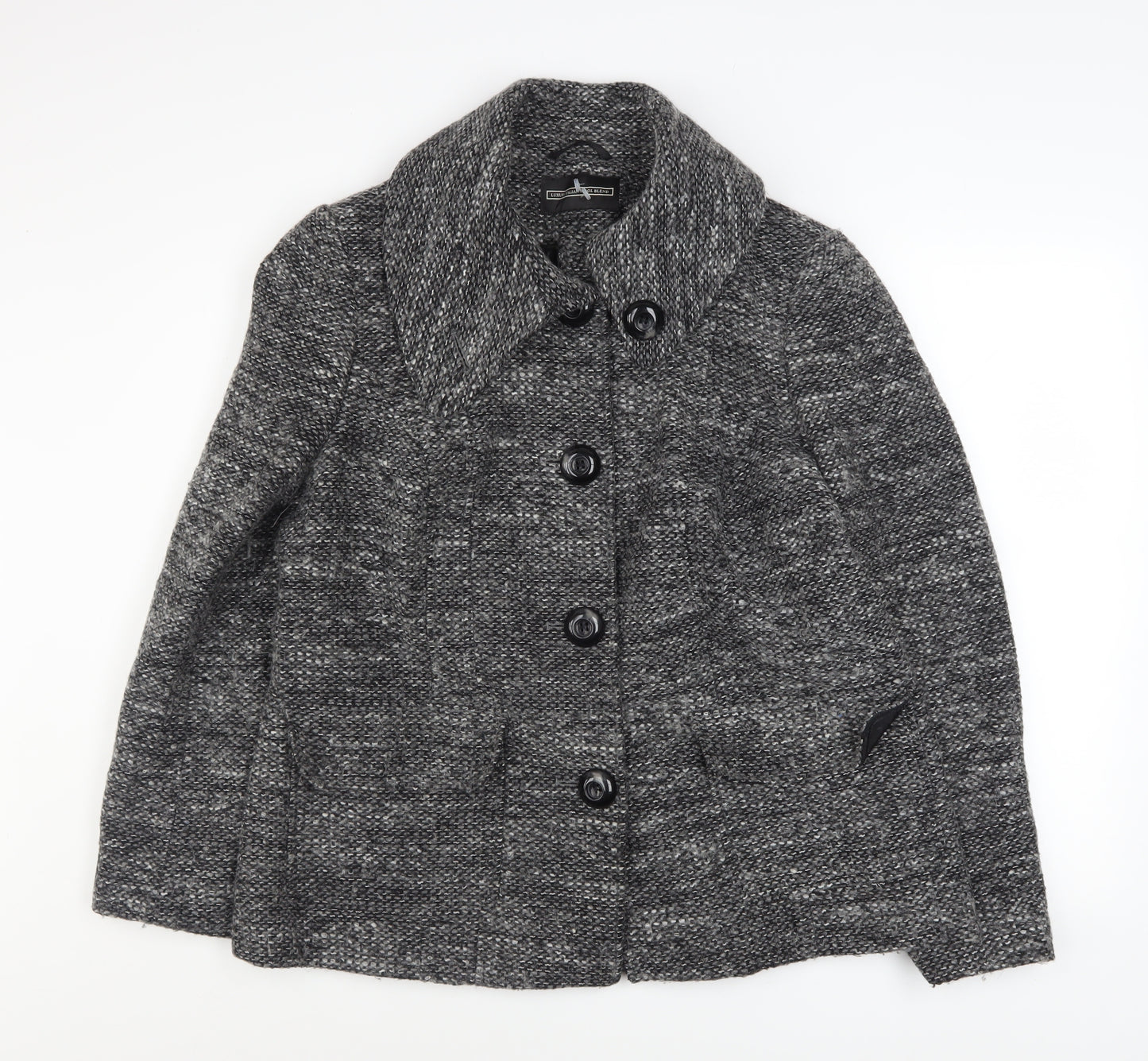 BHS Women’s Grey Wool Blend Button Up Mid-Length Overcoat Size 18