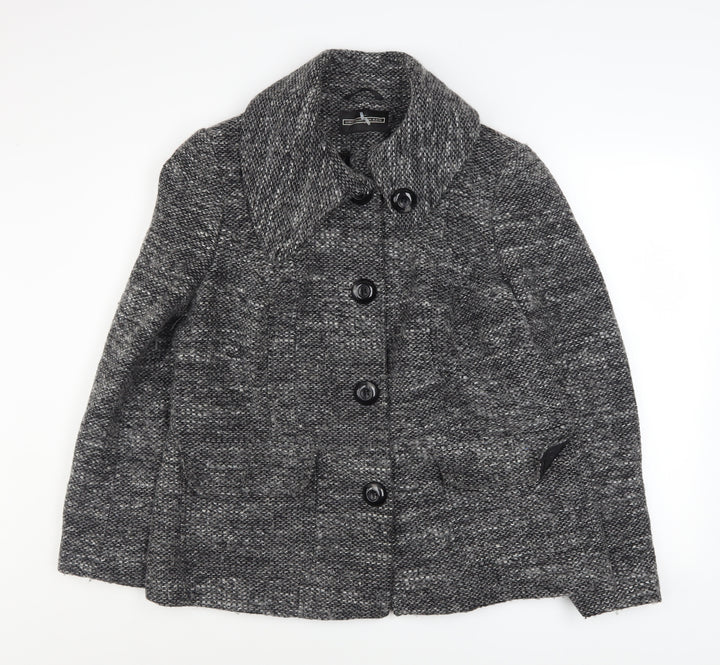 BHS Women’s Grey Wool Blend Button Up Mid-Length Overcoat Size 18
