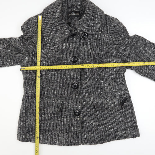 BHS Women’s Grey Wool Blend Button Up Mid-Length Overcoat Size 18