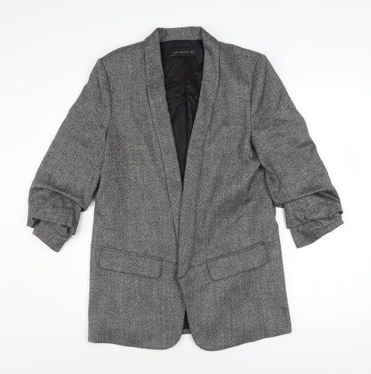Zara Woman Grey Herringbone Wool Blend Blazer UK 12 Women's Jacket