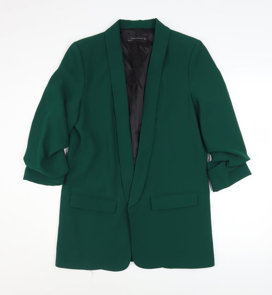 Zara Women Green Viscose Blazer Size 12 Workwear Jacket