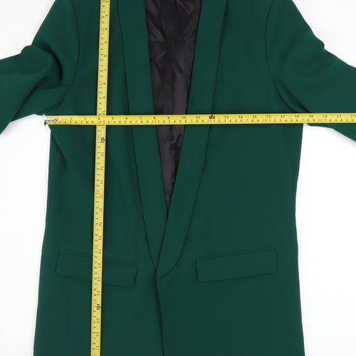 Zara Women Green Viscose Blazer Size 12 Workwear Jacket