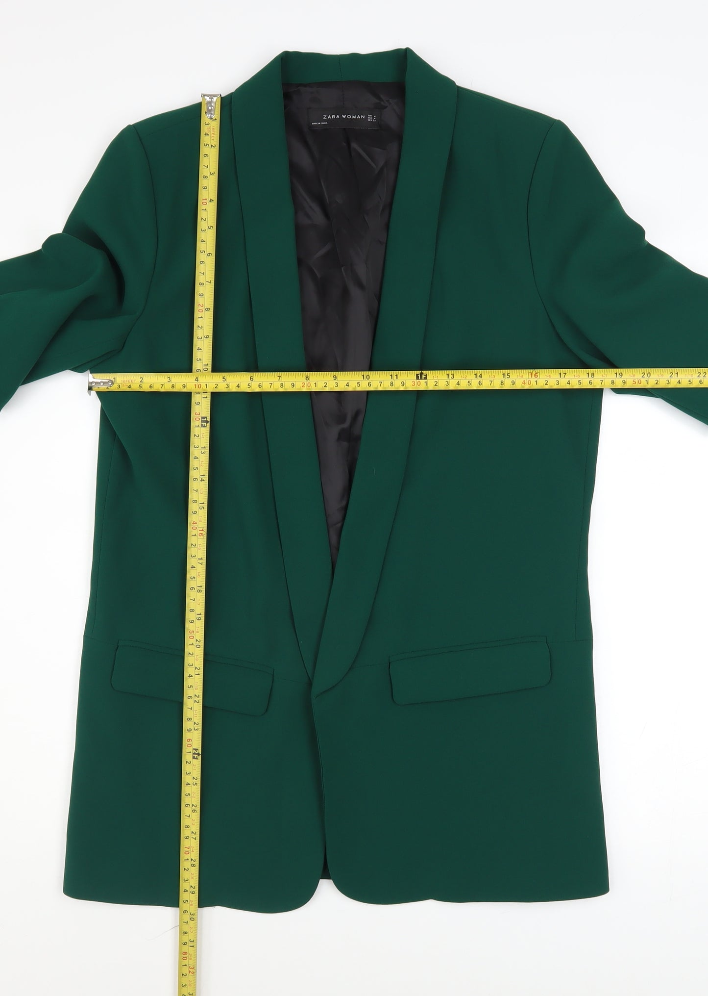 Zara Women Green Viscose Blazer Size 12 Workwear Jacket