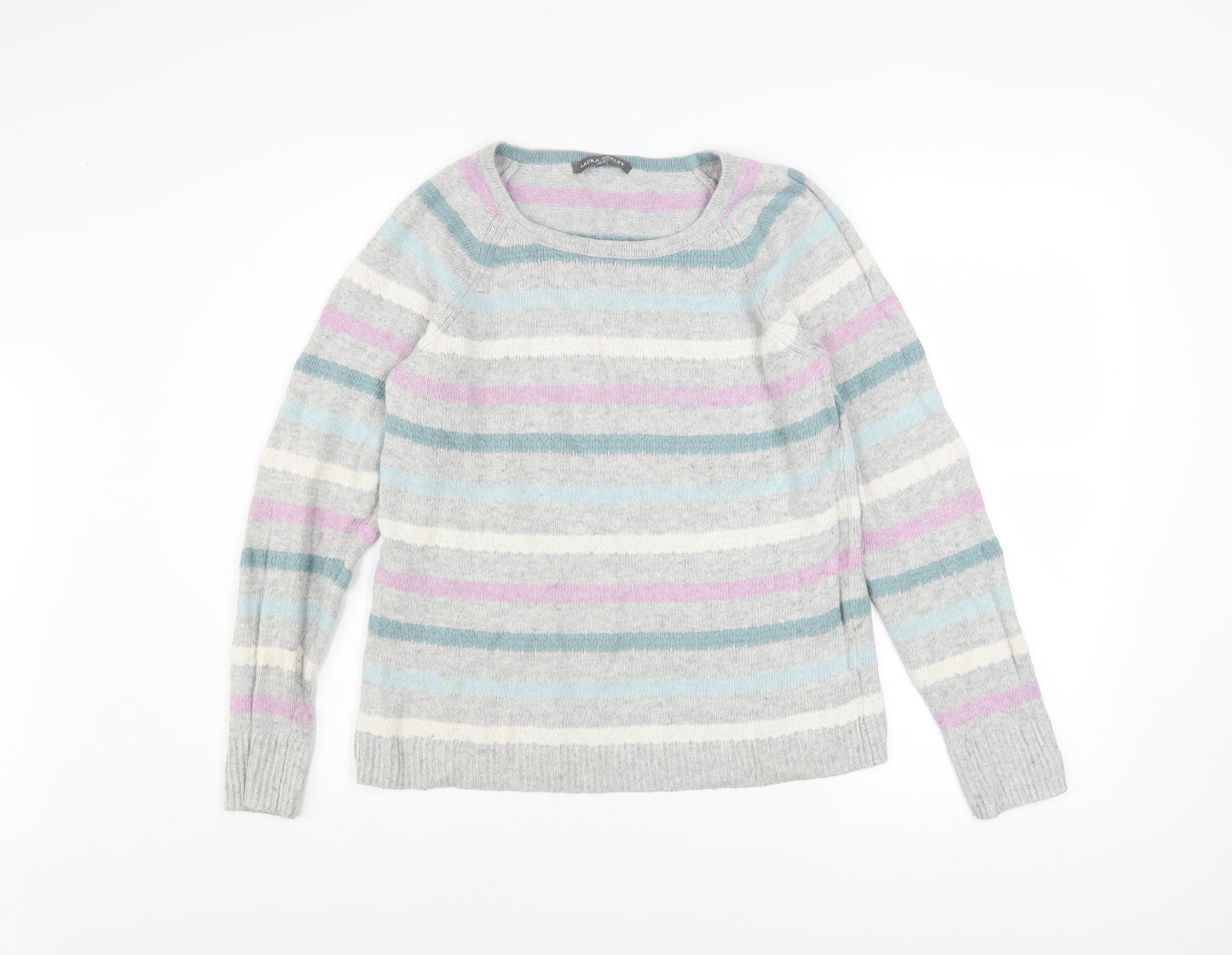 Laura Ashley Women’s Multicoloured Striped Crew Neck Jumper Size 12