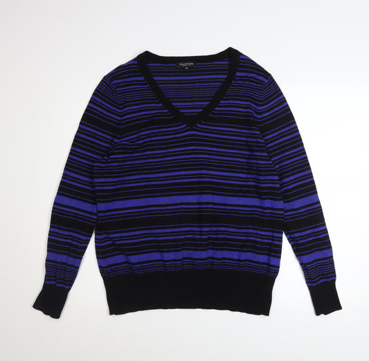 Debenhams Women Blue Black Striped V-Neck Jumper Size 20
