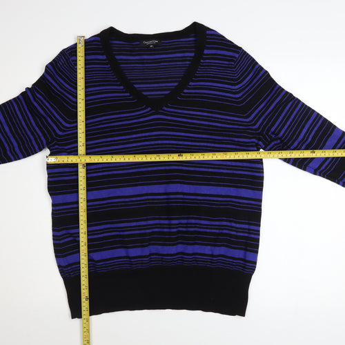 Debenhams Women Blue Black Striped V-Neck Jumper Size 20