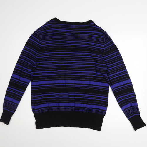 Debenhams Women Blue Black Striped V-Neck Jumper Size 20
