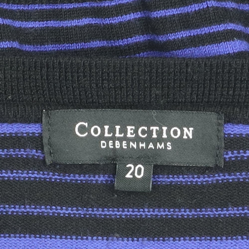 Debenhams Women Blue Black Striped V-Neck Jumper Size 20