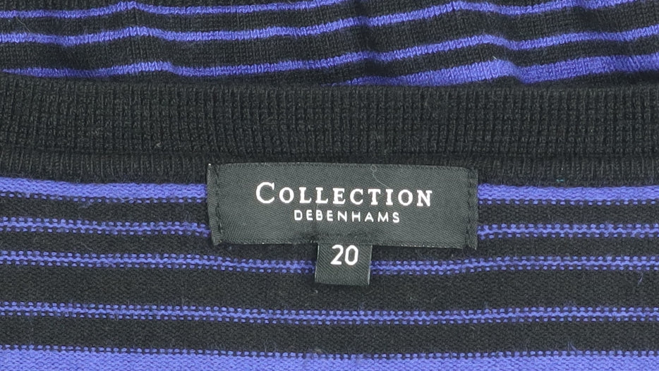 Debenhams Women Blue Black Striped V-Neck Jumper Size 20