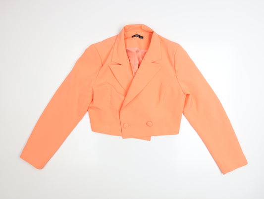 Boohoo Women's Orange Cropped Blazer Jacket Size 16 Regular