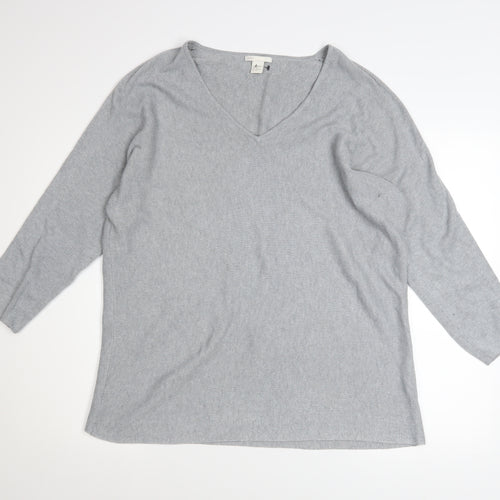 H&M Women Grey V-Neck Long Sleeve Pullover Jumper Size 12