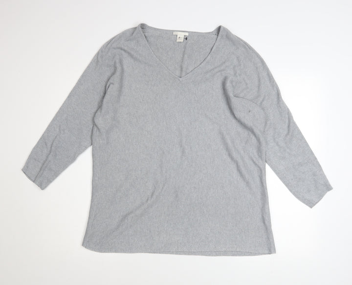 H&M Women Grey V-Neck Long Sleeve Pullover Jumper Size 12