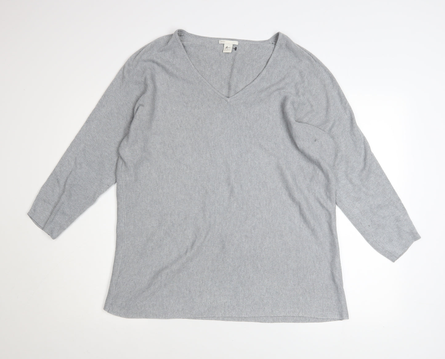 H&M Women Grey V-Neck Long Sleeve Pullover Jumper Size 12