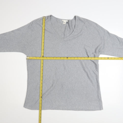 H&M Women Grey V-Neck Long Sleeve Pullover Jumper Size 12