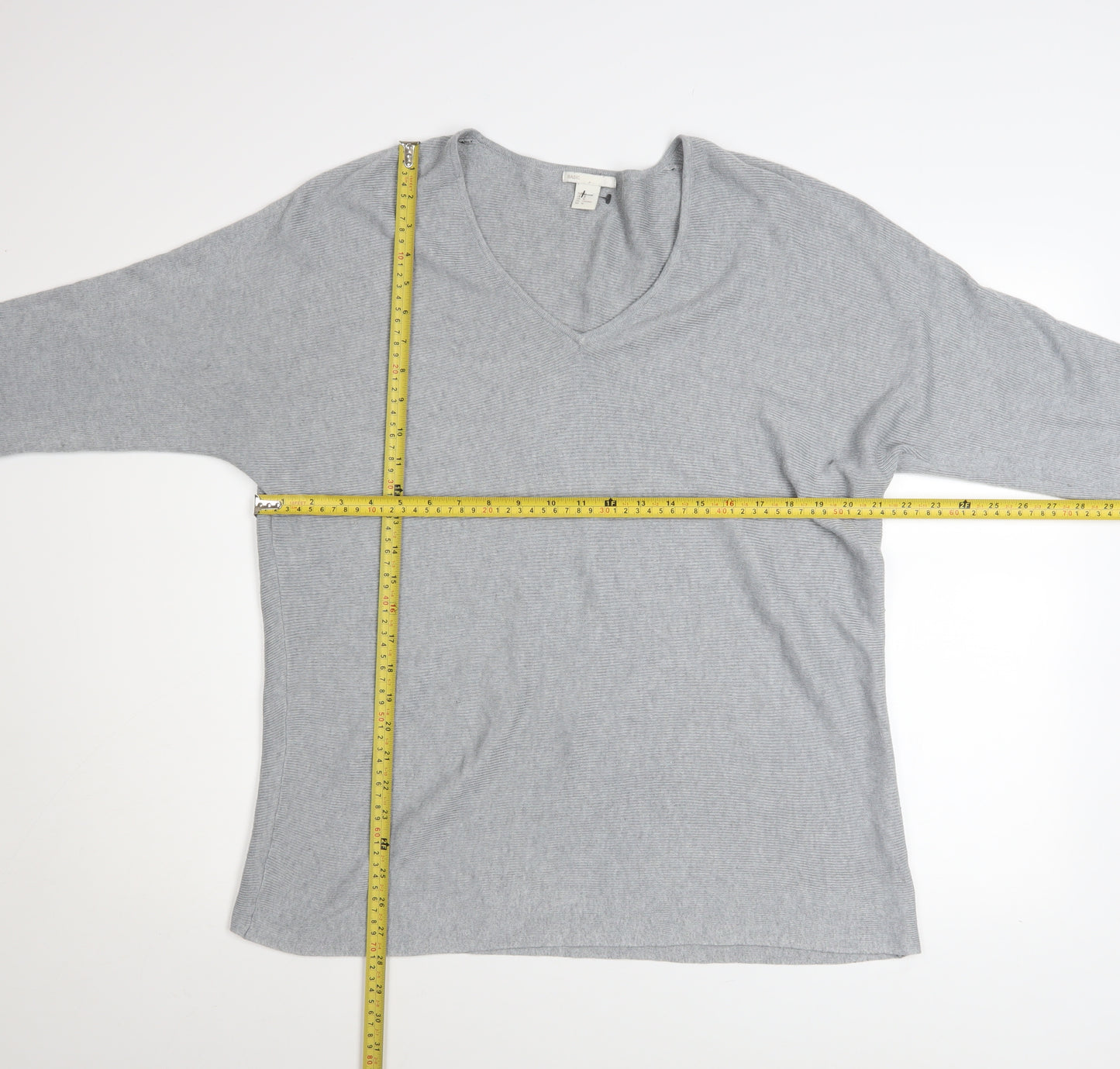 H&M Women Grey V-Neck Long Sleeve Pullover Jumper Size 12