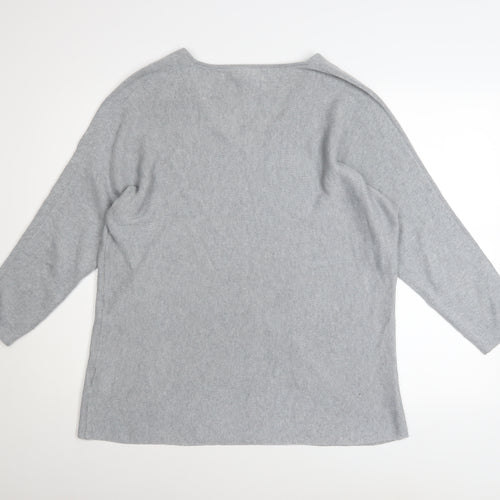 H&M Women Grey V-Neck Long Sleeve Pullover Jumper Size 12
