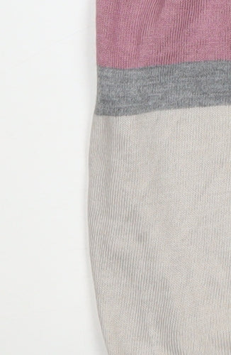 Tu Men's Grey Multicoloured Striped Short Sleeve Knit Polo Shirt M
