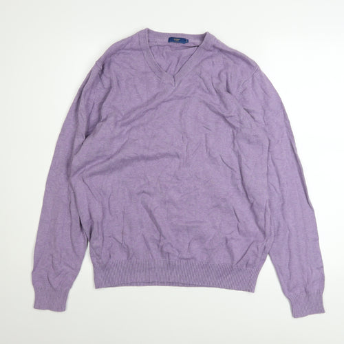 Cotton Traders Men's Purple V-Neck Cotton Jumper M