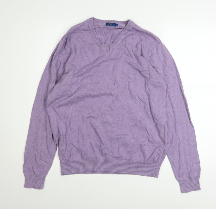 Cotton Traders Men's Purple V-Neck Cotton Jumper M