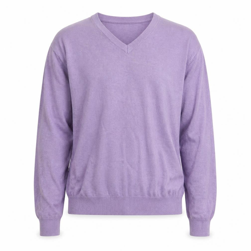 Front view of Cotton Traders Men's Purple V-Neck Cotton Jumper M