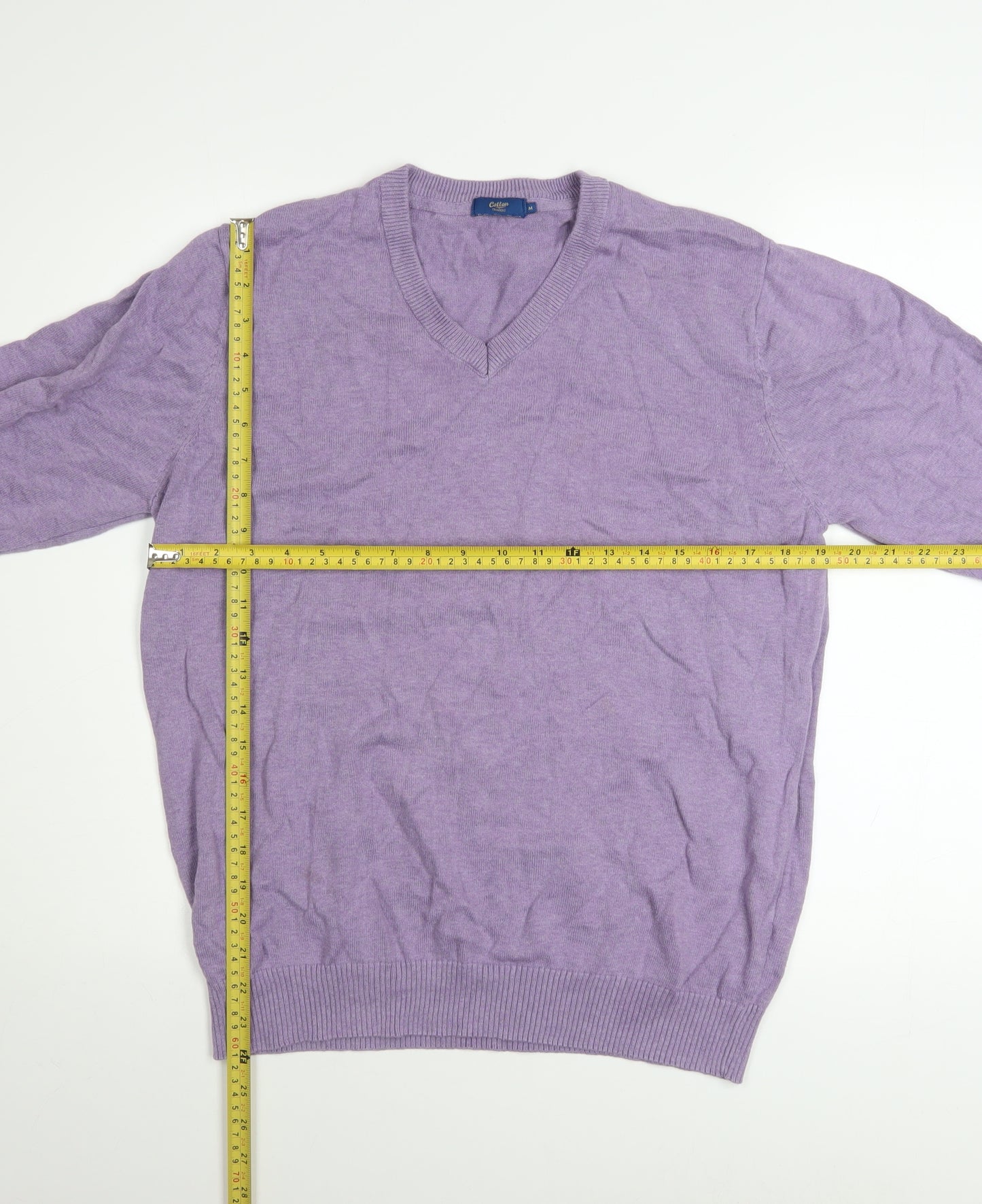 Cotton Traders Men's Purple V-Neck Cotton Jumper M