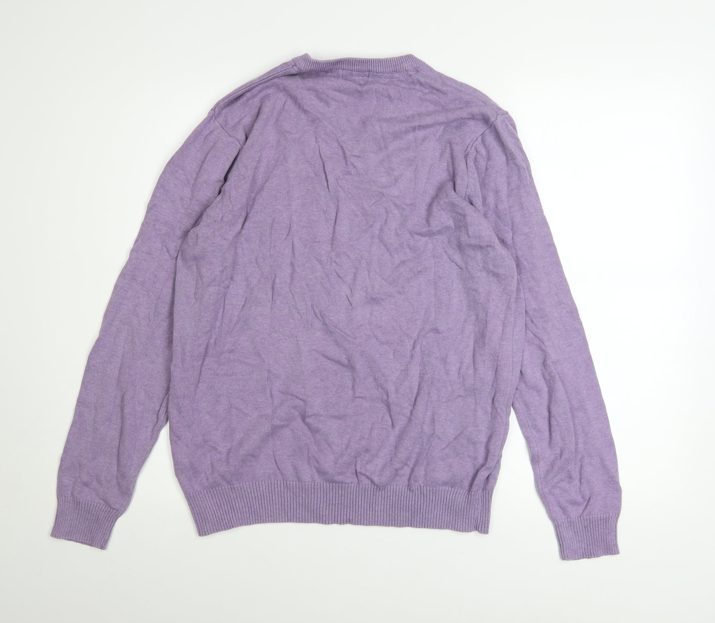 Cotton Traders Men's Purple V-Neck Cotton Jumper M