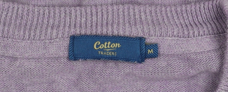 Cotton Traders Men's Purple V-Neck Cotton Jumper M