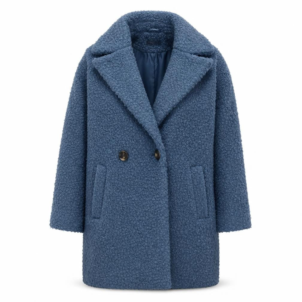 Front view of Primark Women Blue Mid-Length Overcoat, size 6, Polyester Lined Button