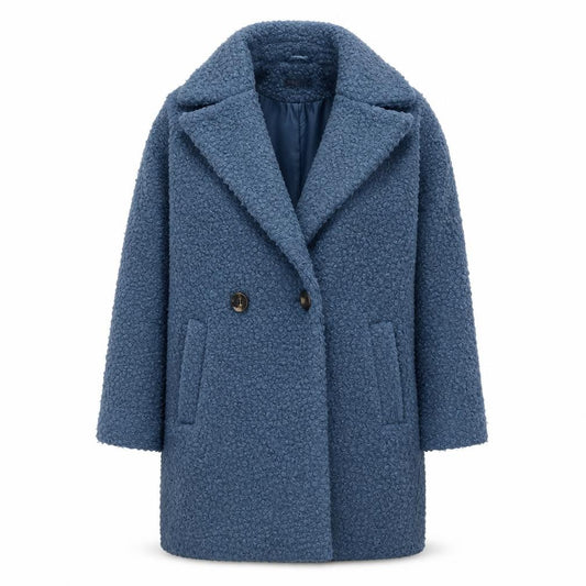 Front view of Primark Women Blue Mid-Length Overcoat, size 6, Polyester Lined Button