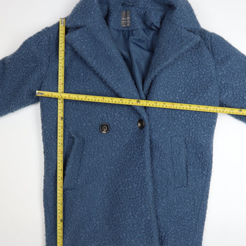 Primark Women Blue Mid-Length Overcoat Size 6 Polyester Lined Button