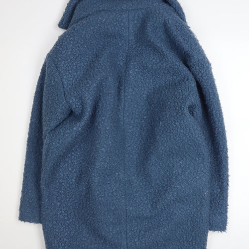 Primark Women Blue Mid-Length Overcoat Size 6 Polyester Lined Button
