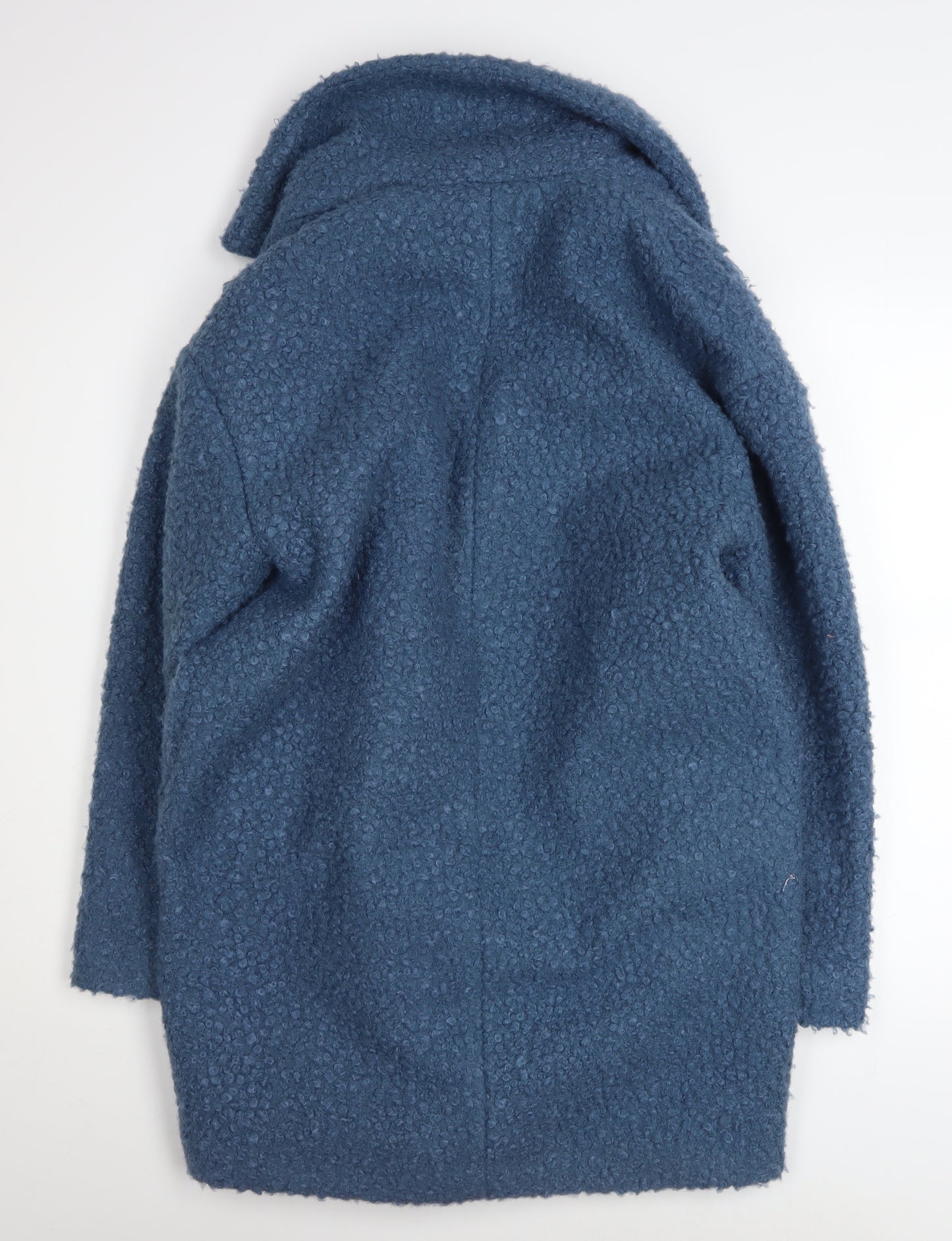 Primark Women Blue Mid-Length Overcoat Size 6 Polyester Lined Button